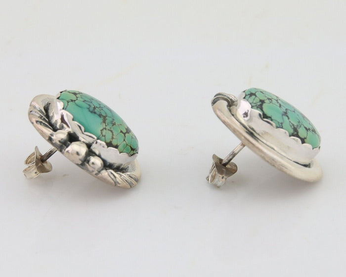 Navajo Earrings 925 Blue Spiderweb Turquoise Native American Artist C.80's