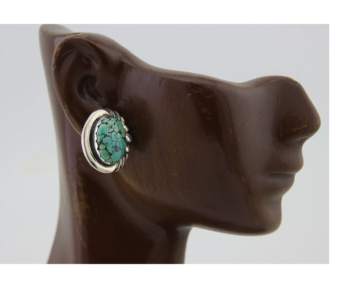 Navajo Earrings 925 Blue Spiderweb Turquoise Native American Artist C.80's