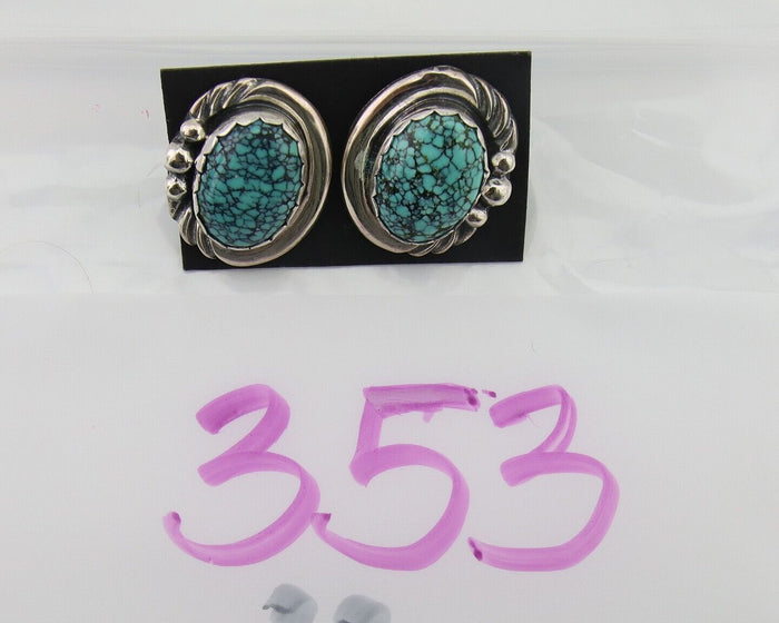 Navajo Earrings 925 Blue Spiderweb Turquoise Native American Artist C.80's