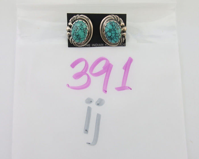 Navajo Earrings 925 Blue Spiderweb Turquoise Native American Artist C.80's