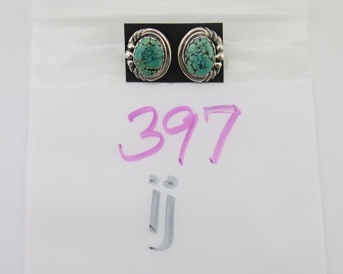 Navajo Earrings 925 Blue Spiderweb Turquoise Native American Artist C.80's