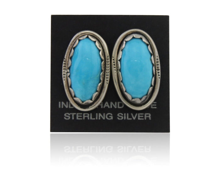 Navajo Earrings 925 Natural Blue Turquoise Native American Artist C.80's