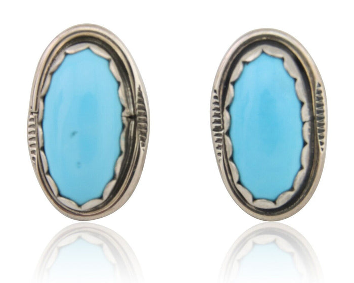 Navajo Earrings 925 Natural Blue Turquoise Native American Artist C80s