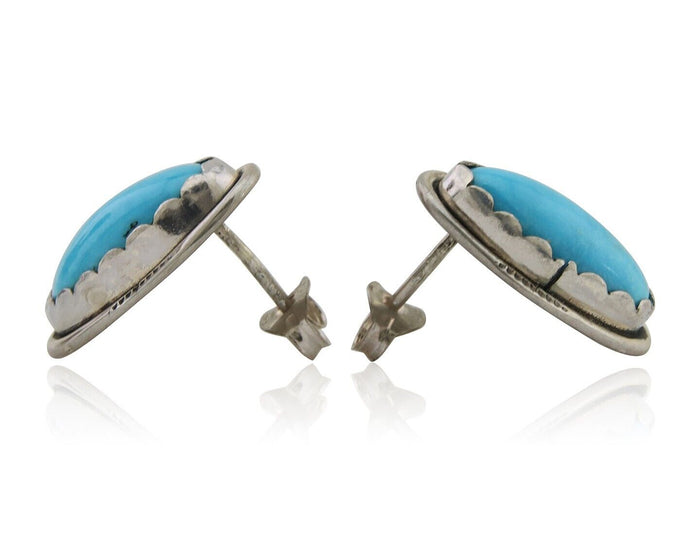 Navajo Earrings 925 Natural Blue Turquoise Native American Artist C.80's