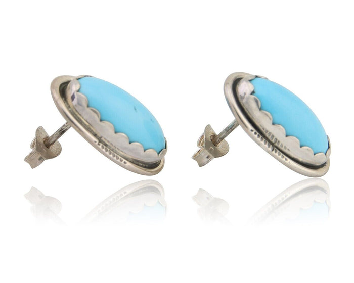 Navajo Earrings 925 Natural Blue Turquoise Native American Artist C80s