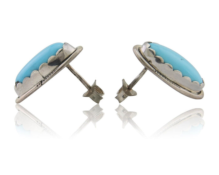 Navajo Earrings 925 Natural Blue Turquoise Native American Artist C.80's