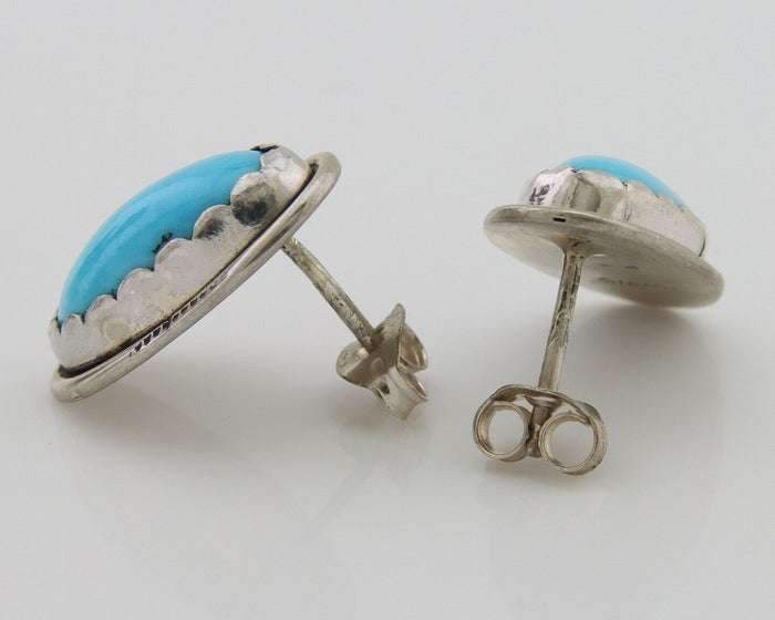 Navajo Earrings 925 Natural Blue Turquoise Native American Artist C.80's