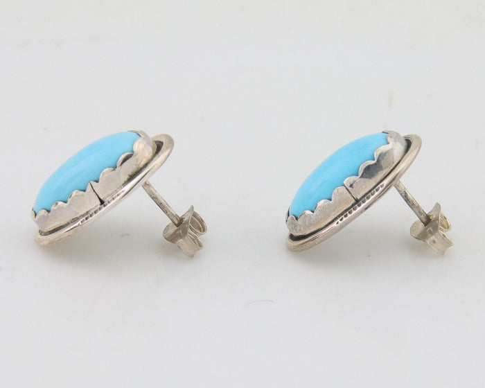 Navajo Earrings 925 Natural Blue Turquoise Native American Artist C80s