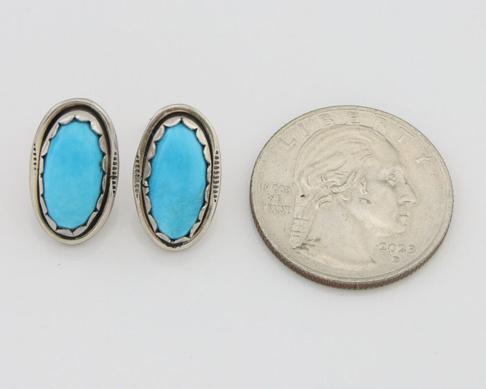 Navajo Earrings 925 Natural Blue Turquoise Native American Artist C.80's