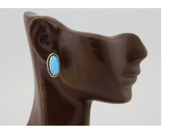 Navajo Earrings 925 Natural Blue Turquoise Native American Artist C80s