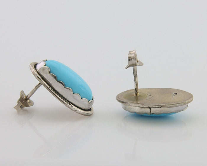 Navajo Earrings 925 Natural Blue Turquoise Native American Artist C.80's