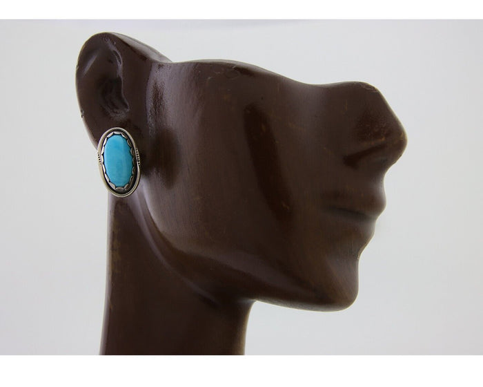 Navajo Earrings 925 Natural Blue Turquoise Native American Artist C.80's