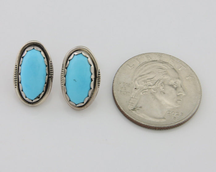 Navajo Earrings 925 Natural Blue Turquoise Native American Artist C.80's
