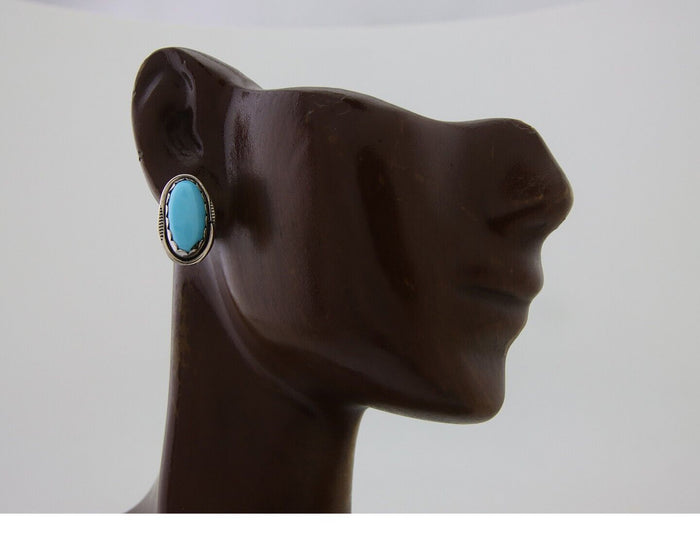 Navajo Earrings 925 Natural Blue Turquoise Native American Artist C.80's