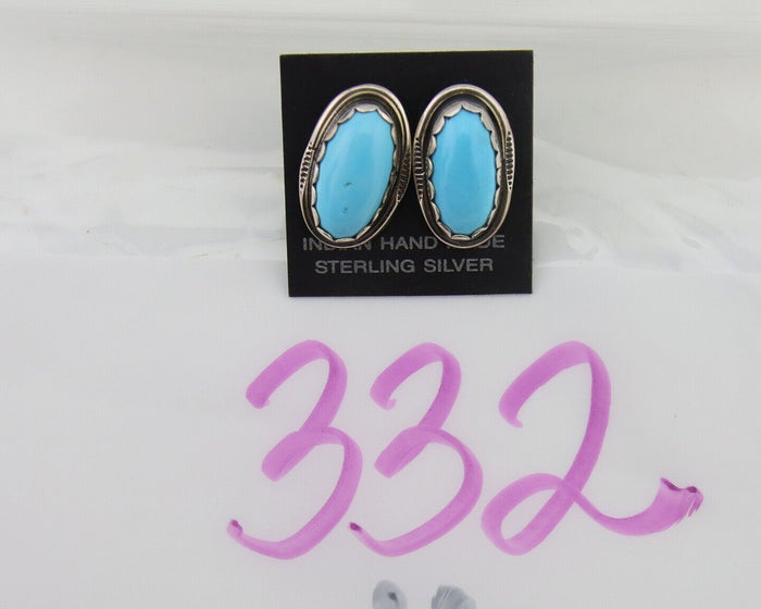 Navajo Earrings 925 Natural Blue Turquoise Native American Artist C80s