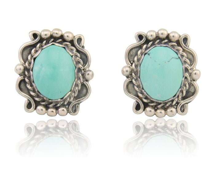 Navajo Earrings 925 Natural Turquoise Native Artist Signed VM C.80's