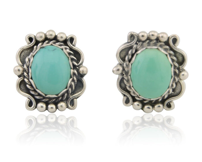 Navajo Earrings 925 Natural Turquoise Native Artist Signed VM C.80's