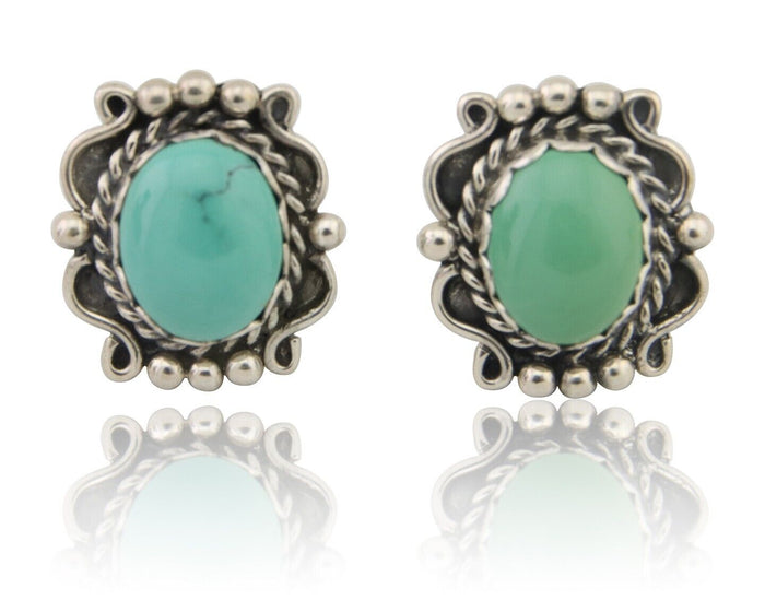 Navajo Earrings 925 Natural Turquoise Native Artist Signed VM C.80's