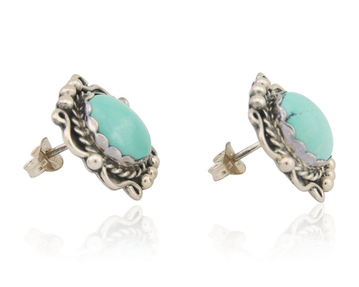 Navajo Earrings 925 Natural Turquoise Native Artist Signed VM C.80's