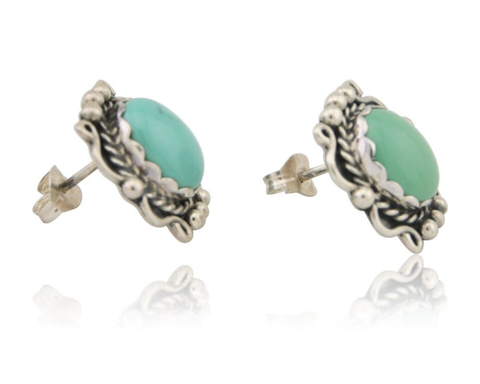 Navajo Earrings 925 Natural Turquoise Native Artist Signed VM C.80's