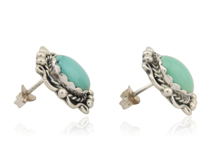 Navajo Earrings 925 Natural Turquoise Native Artist Signed VM C.80's