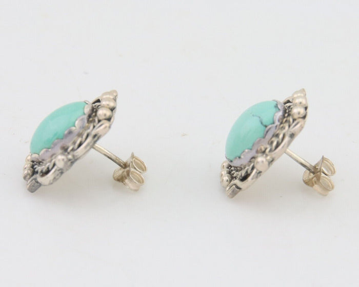 Navajo Earrings 925 Natural Turquoise Native Artist Signed VM C.80's