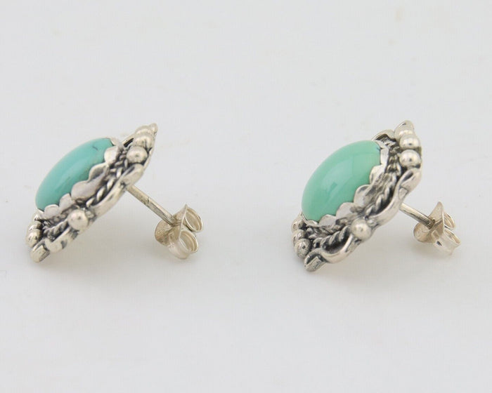 Navajo Earrings 925 Natural Turquoise Native Artist Signed VM C.80's