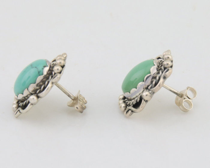 Navajo Earrings 925 Natural Turquoise Native Artist Signed VM C.80's