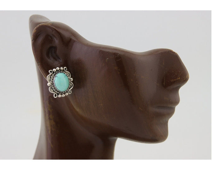 Navajo Earrings 925 Natural Turquoise Native Artist Signed VM C.80's