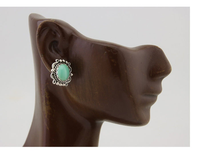 Navajo Earrings 925 Natural Turquoise Native Artist Signed VM C.80's