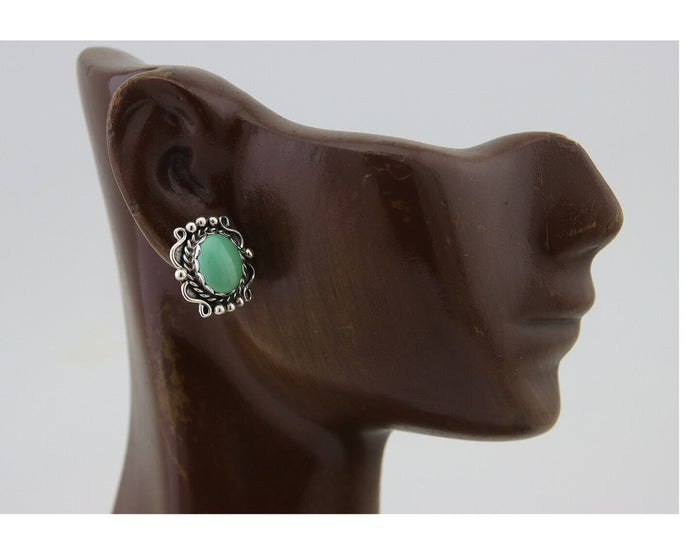 Navajo Earrings 925 Natural Turquoise Native Artist Signed VM C.80's