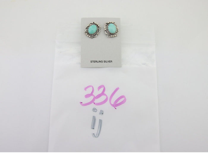 Navajo Earrings 925 Natural Turquoise Native Artist Signed VM C.80's