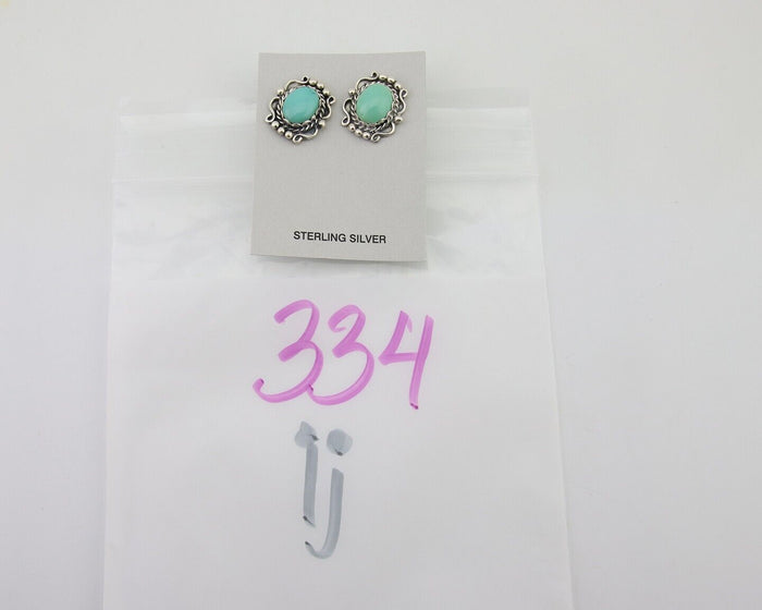 Navajo Earrings 925 Natural Turquoise Native Artist Signed VM C.80's