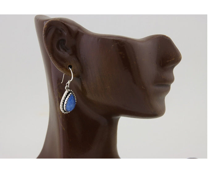 Navajo Earrings 925 Silver Blue Denim Lapis Artist Signed First Eagle C.80's