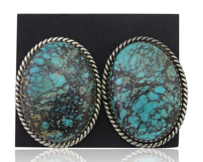 Navajo Earrings 925 Silver Blue Diamond Turquoise Signed Running Bear C.80's