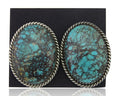 Navajo Earrings 925 Silver Blue Diamond Turquoise Signed Running Bear C.80's