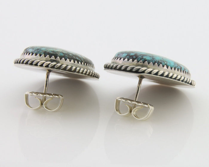 Navajo Earrings 925 Silver Blue Diamond Turquoise Signed Running Bear C.80's