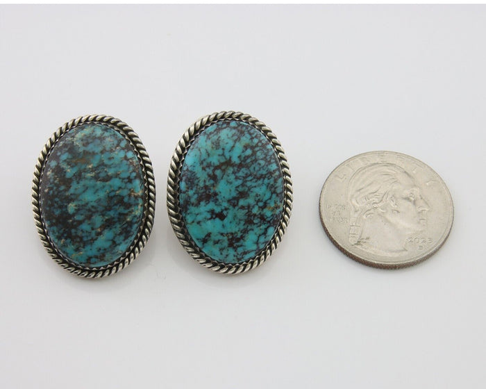 Navajo Earrings 925 Silver Blue Diamond Turquoise Signed Running Bear C.80's