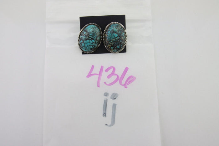 Navajo Earrings 925 Silver Blue Diamond Turquoise Signed Running Bear C.80's