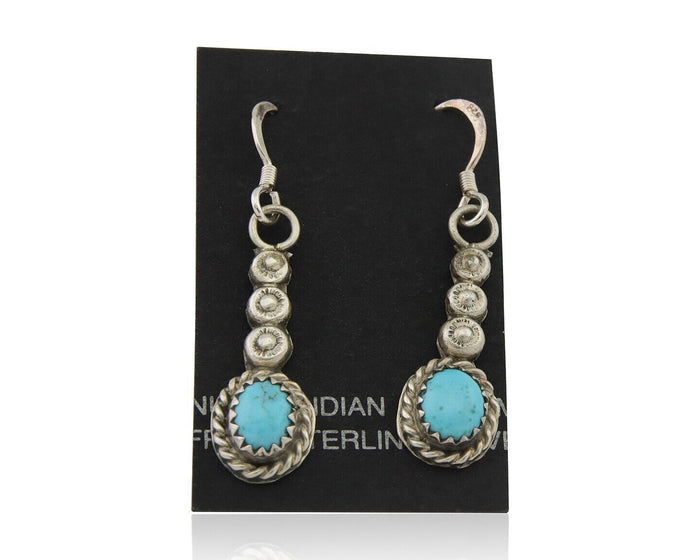 Navajo Earrings 925 Silver Blue Turquoise Artist Signed DB C.80's