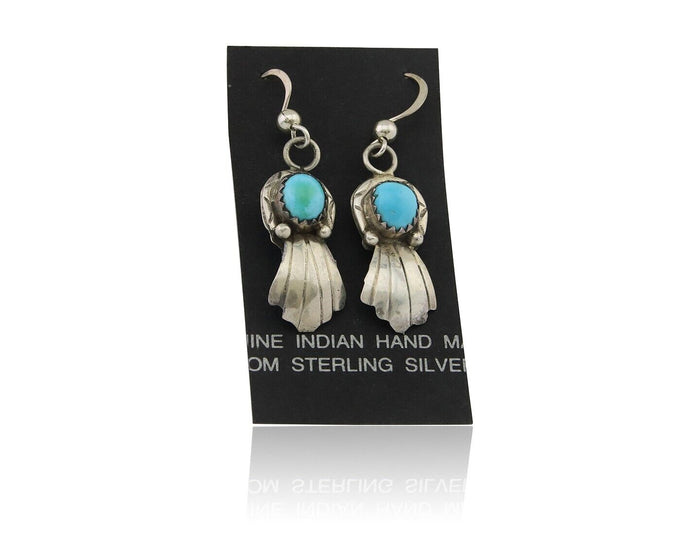 Navajo Earrings 925 Silver Blue Turquoise Artist Signed Kee Tsosie C.80's