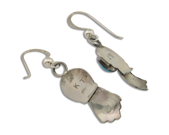 Navajo Earrings 925 Silver Blue Turquoise Artist Signed Kee Tsosie C.80's