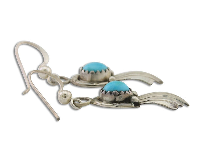 Navajo Earrings 925 Silver Blue Turquoise Artist Signed Kee Tsosie C.80's