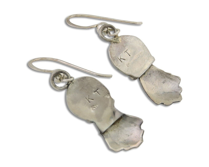 Navajo Earrings 925 Silver Blue Turquoise Artist Signed Kee Tsosie C.80's