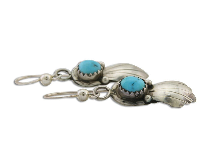 Navajo Earrings 925 Silver Blue Turquoise Artist Signed Kee Tsosie C.80's