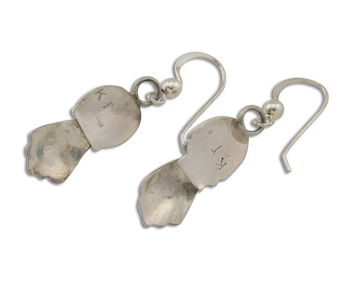 Navajo Earrings 925 Silver Blue Turquoise Artist Signed Kee Tsosie C.80's