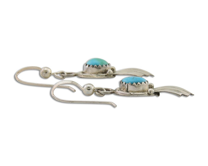 Navajo Earrings 925 Silver Blue Turquoise Artist Signed Kee Tsosie C.80's