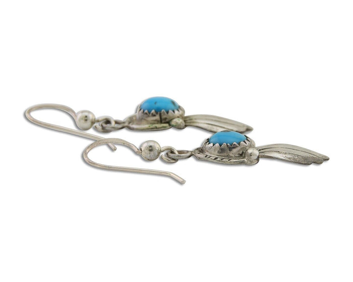 Navajo Earrings 925 Silver Blue Turquoise Artist Signed Kee Tsosie C.80's