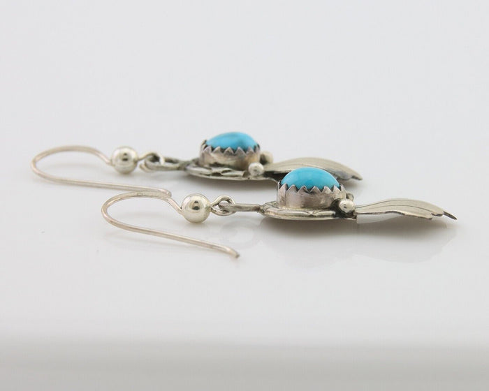 Navajo Earrings 925 Silver Blue Turquoise Artist Signed Kee Tsosie C.80's