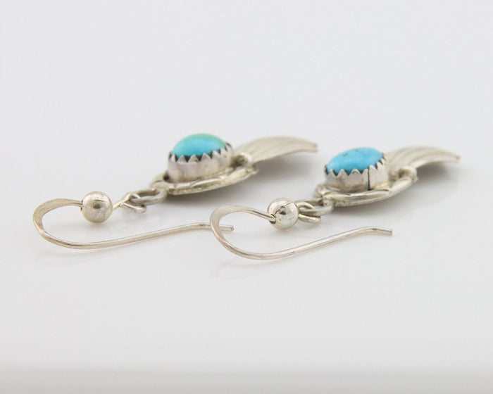 Navajo Earrings 925 Silver Blue Turquoise Artist Signed Kee Tsosie C.80's